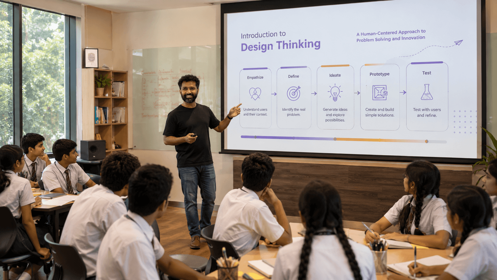 Student presenting school experience mockup